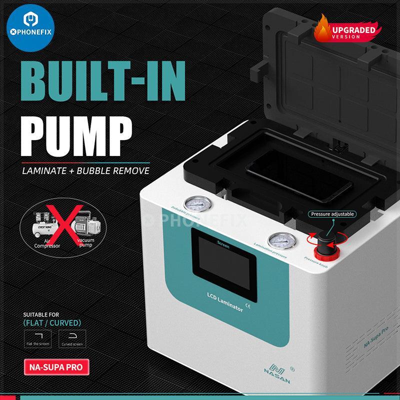 NA-SUPA PRO built-in pump LCD laminate bubble removal machine by China PhoneFix, used for screen refurbishing and bubble removal.