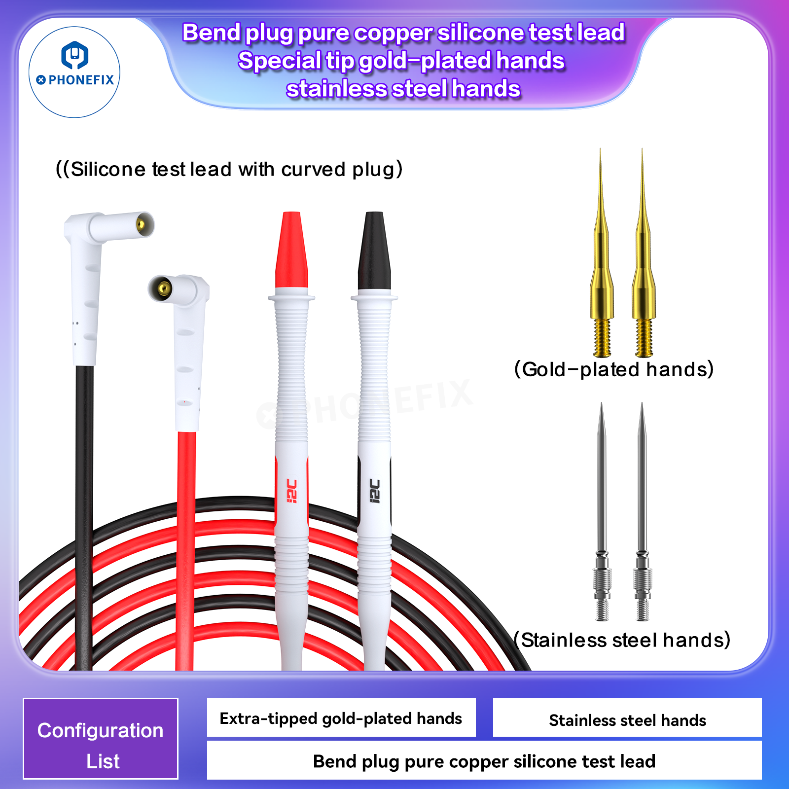 i2C Pure Copper Silicone Test Pen Multimeter Gold-Plated Probe Tip