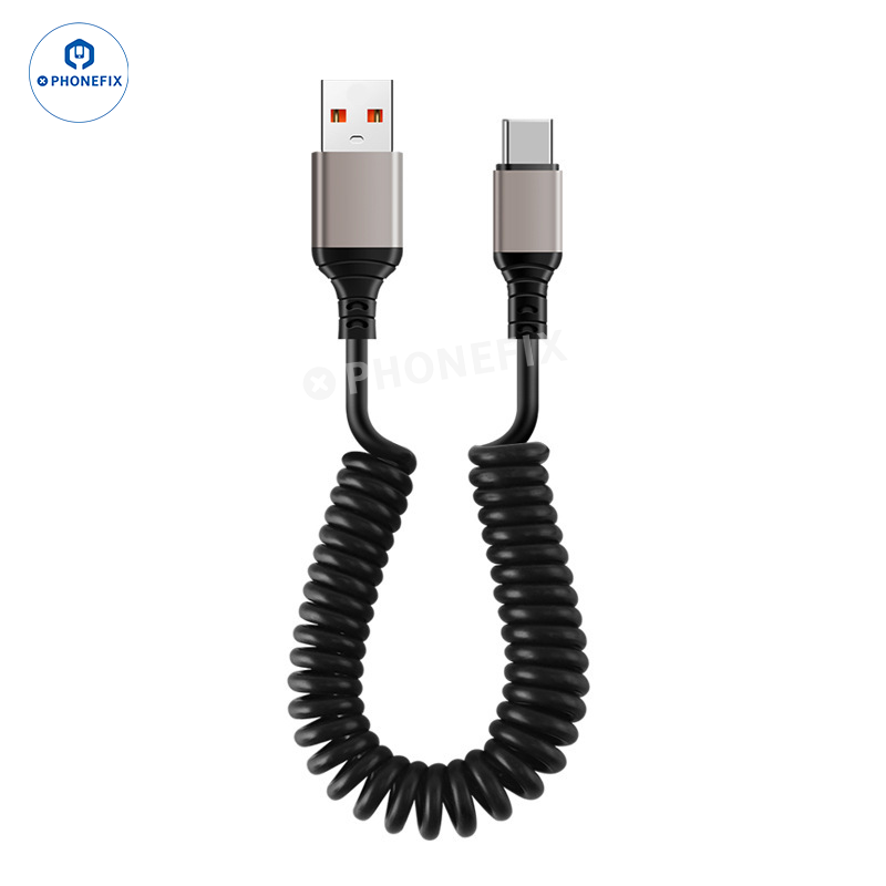 Car Spring Retractable 6A Super Fast Charging Data Cable