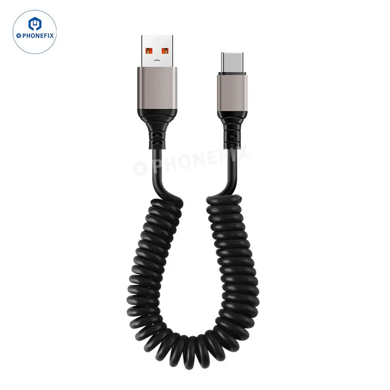 Car Spring Retractable 6A Super Fast Charging Data Cable - CHINA PHONEFIX SHOP Team