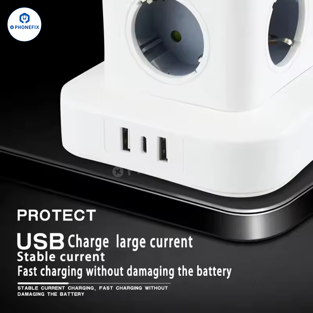 Multi-Device EU Tower Power Strip with USB Type-C PD Charging Ports
