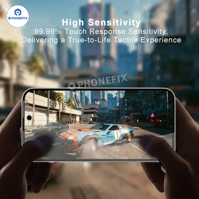 PHONEFIX iPhone 18 Pro Max tempered glass screen protector with privacy and HD clarity, showing the protector fitted on the device screen.