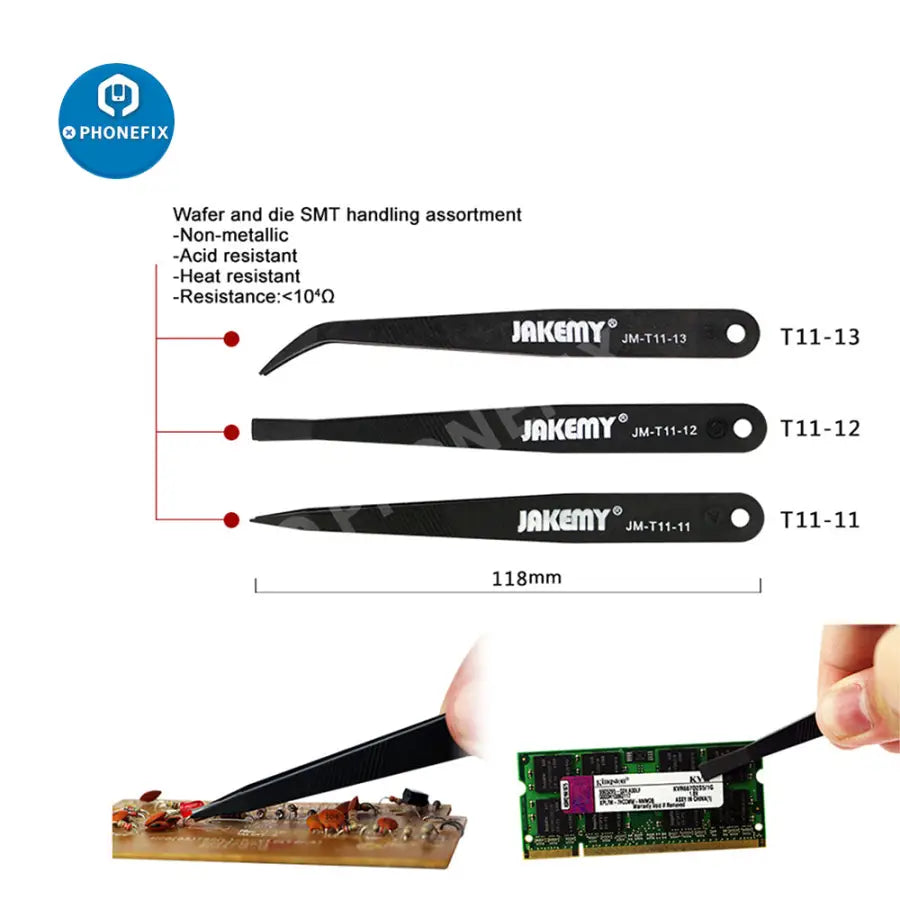 JM-T11 3 In 1 Anti-Static Tweezers Set Repair Toolkit For