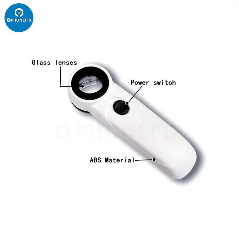 LED Light Handheld 40 Times HD Magnifier Glass For PCB