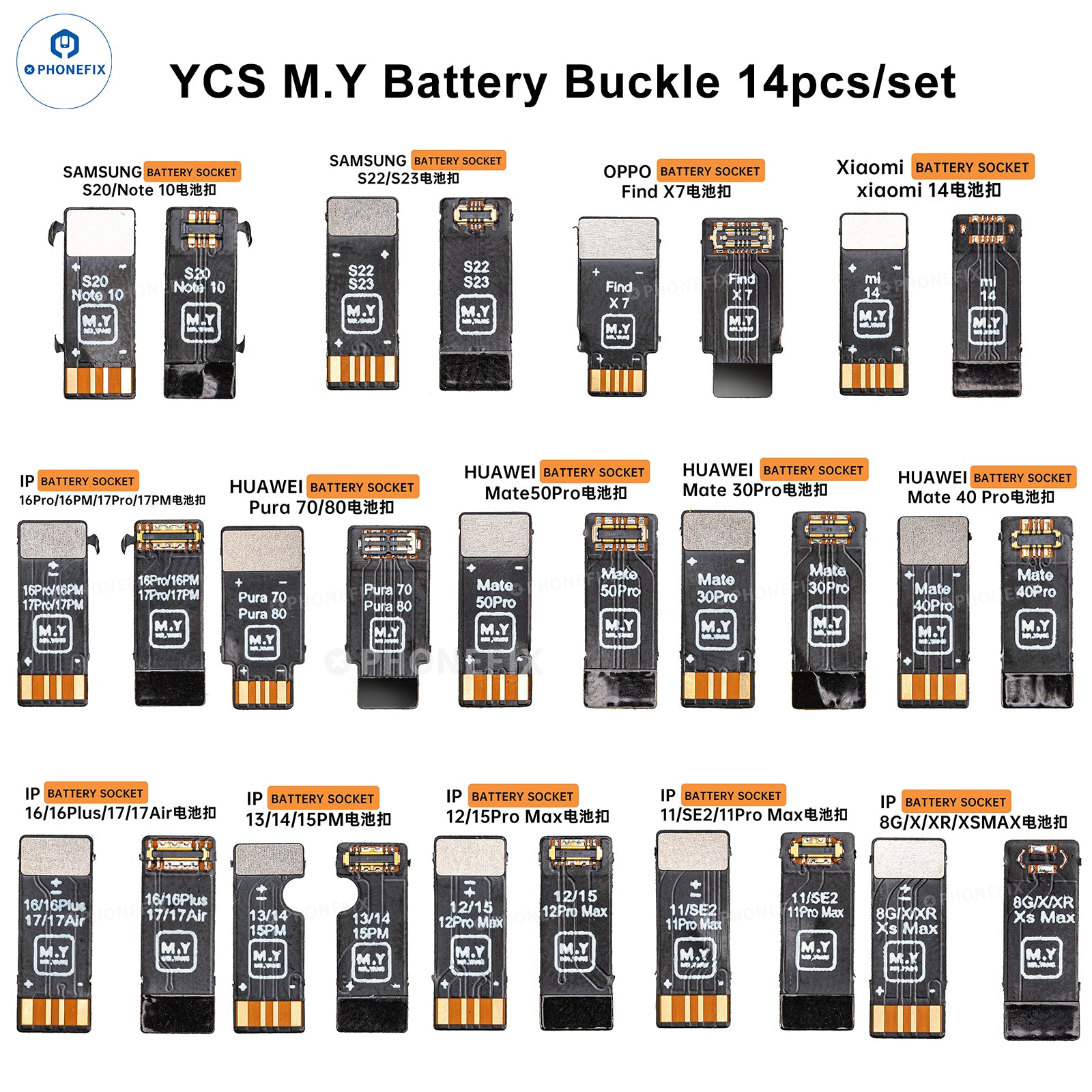 YCS M.Y Battery Socket for iPhone 8-17 Pro Max & Android Repair