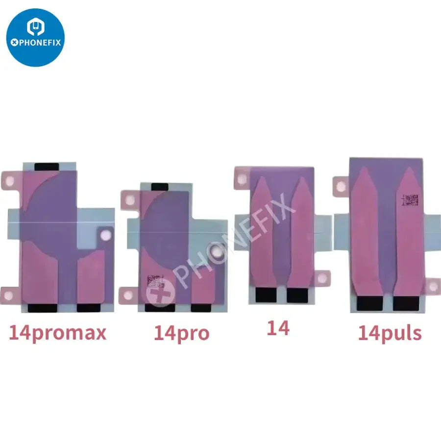 PHONEFIX battery replacement adhesive sticker for iPhone 14, 14 Plus, 14 Pro, and 14 Pro Max battery repair parts.