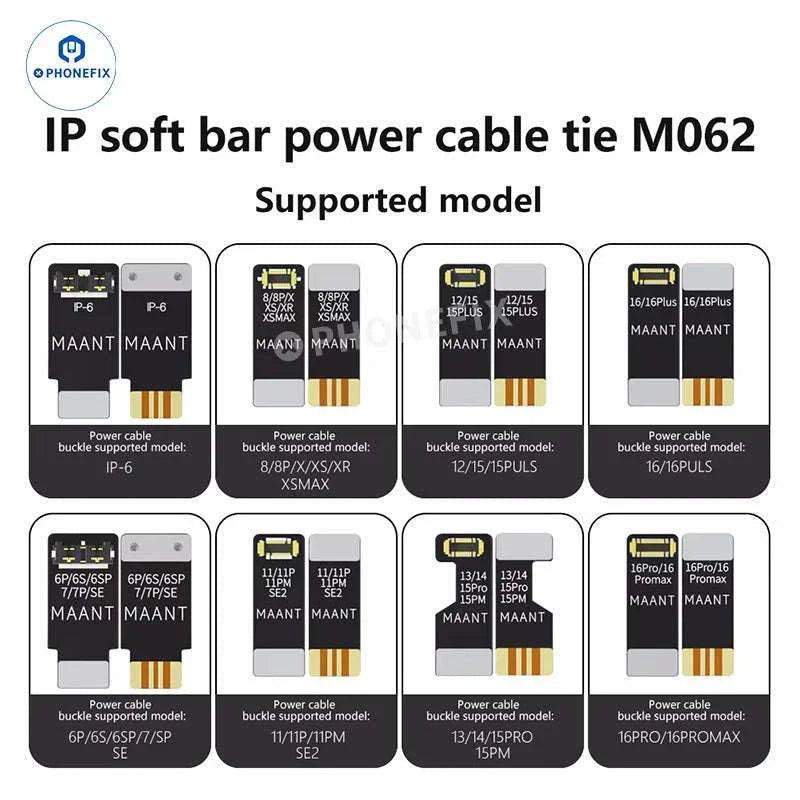 MaAnt M062 soft power cable battery buckle for iPhone 6 to 16 Pro Max, replacement part for battery repair.