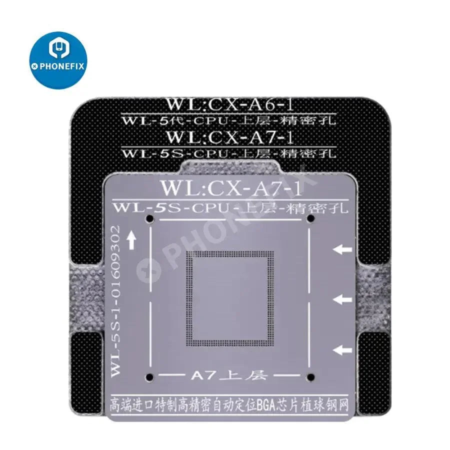 PhoneFix WL 0.1mm BGA reballing stencil kit for iPhone A8-A16 CPU, precision platform for iPhone NAND and CPU reballing.