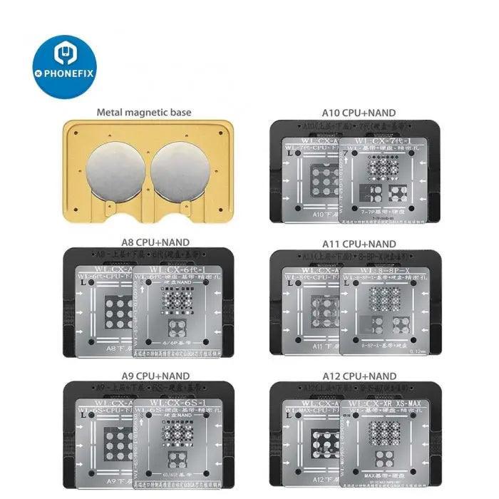 PHONEFIX WL 2 In 1 CPU NAND BGA Reballing Stencil Platform for iPhone 6-XSM, used for precise BGA reballing repair.