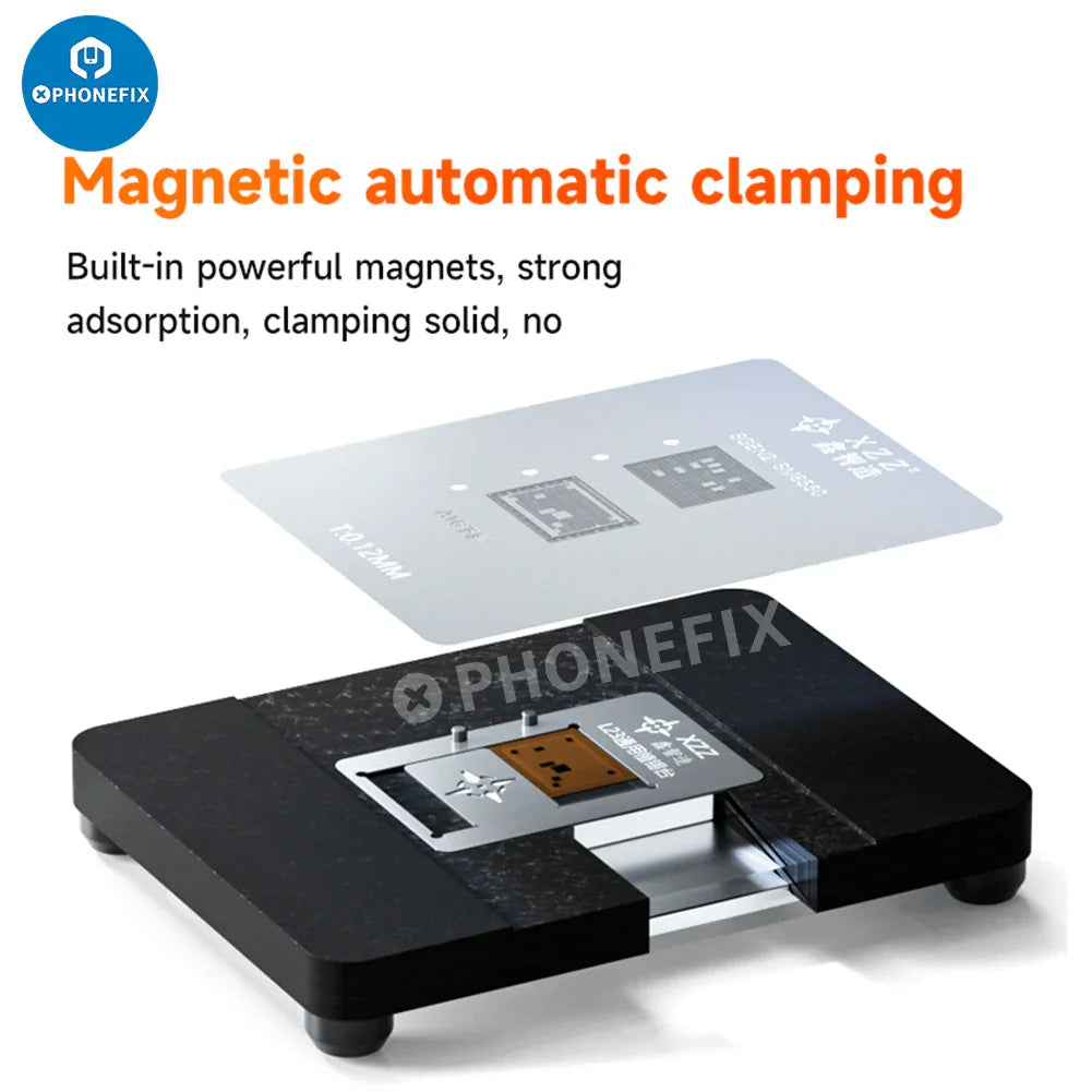 XZZ L23 CPU reballing stencil platform for iPhone A8-A16 BGA repair by PHONEFIX, used for precise BGA reballing and repair.