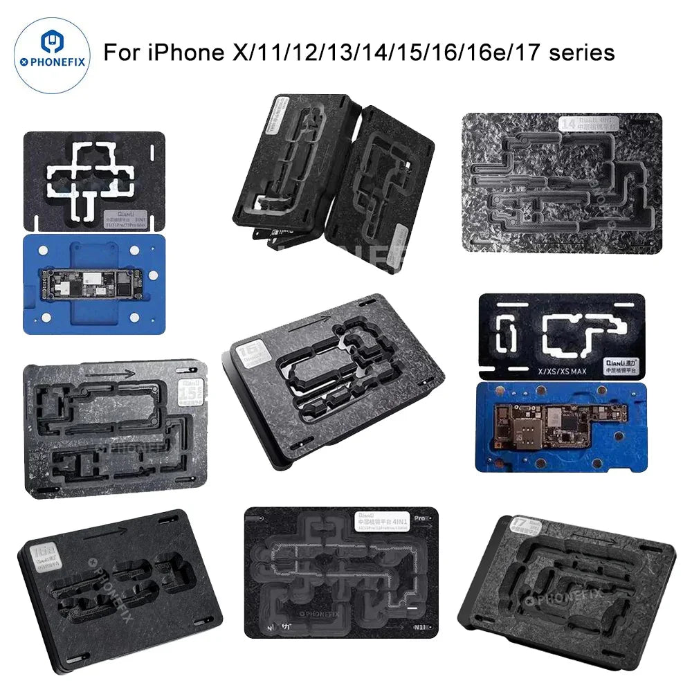 PHONEFIX QianLi Middle Frame BGA Reballing Platform for iPhone X to 16 Pro Max, used for precise reballing and repair.