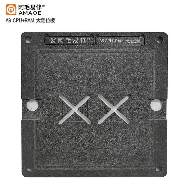 AMAOE A8-A13 CPU and RAM positioning plate for iPhone 6 to 11 Pro, used in BGA reballing, by PHONEFIX.