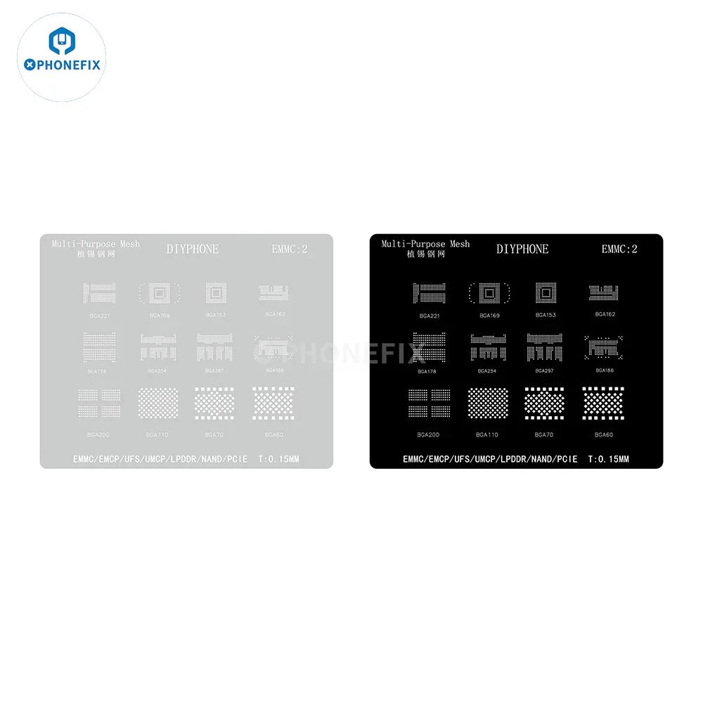 Amaoe BGA reballing stencil for EMMC, EMCP, UFS IC chips used in soldering repair processes.