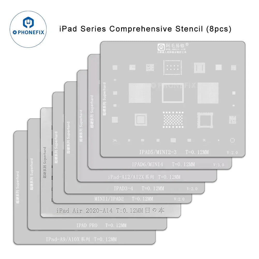 PHONEFIX BGA Reballing Stencil for Apple iPad, UFO-shaped hole, used for precise iPad repair and reballing processes.