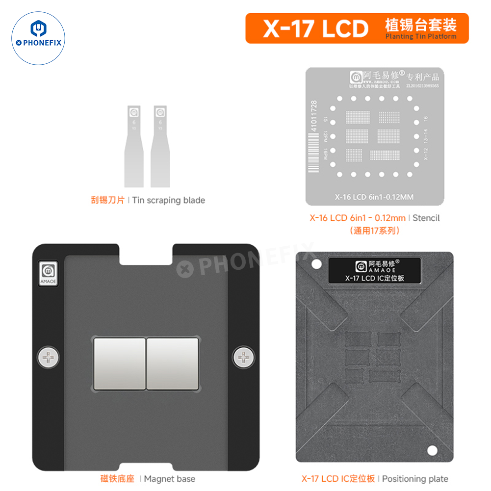 Amaoe iPhone X-16 BGA reballing stencil from PHONEFIX used for iPhone X screen IC reballing and repair.