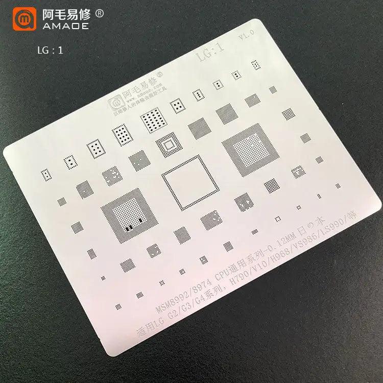 AMAOE BGA Reballing Stencil Template for LG, PHONEFIX brand, featuring a tin net design for precise BGA reballing.