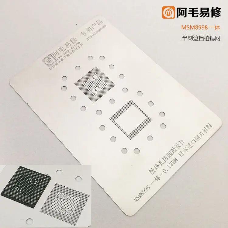 Amaoe BGA stencil for Qualcomm CPU reballing, PHONEFIX brand, precision template used for chip reballing and repair.