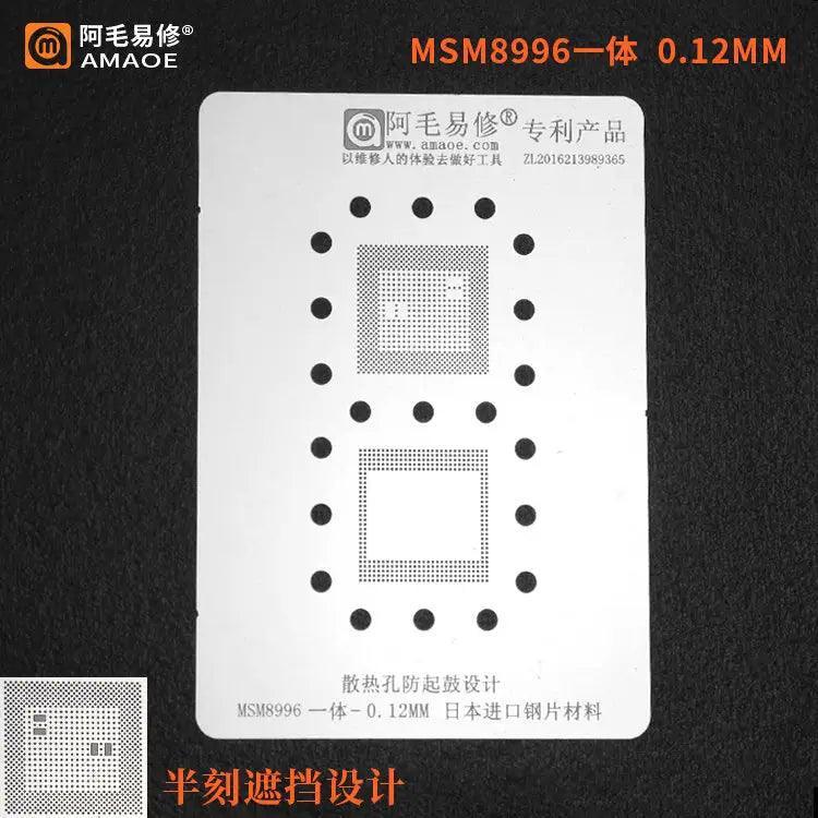 Amaoe BGA stencil for Qualcomm CPU reballing, PHONEFIX brand, precision template for reworking Qualcomm chips on electronic devices.