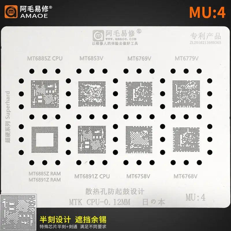 PhoneFix MTK Series BGA Reballing Stencil for MT6582, MT6735, MT6589 CPUs, used for repair and reballing processes