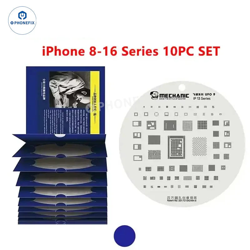 PhoneFix UFO8-16 BGA Reballing Stencil for iPhone and Android IC chips, featuring a circular UFO design for precise reballing.