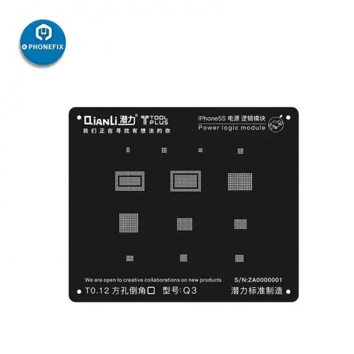 QianLi IBlack 3D CPU BGA reballing stencil for iPhone X and iPhone 8, 7, 6S, 6, 5S with precise laser-cut design.