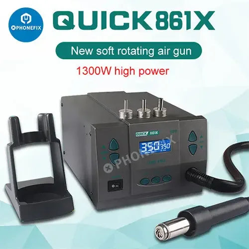 Quick 861X 1300W hot air gun BGA rework station by PHONEFIX, used for desoldering and reworking BGA components.