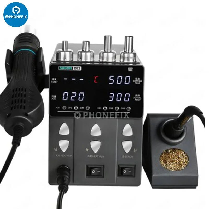 PHONEFIX SUGON 202 Hot Air Gun Soldering Iron BGA Rework Station, compact tool for electronics repair and reflow work.