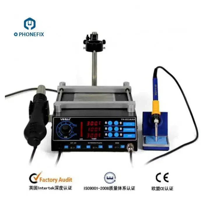 YIHUA 853 3A BGA Rework Station for soldering and repair, featuring digital controls and professional-grade tools.