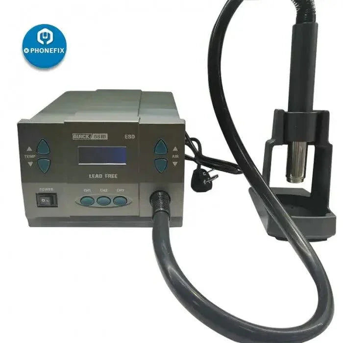Quick 881D 1300W lead-free hot air gun soldering rework station by PHONEFIX, with digital controls and compact design for BGA repairs.