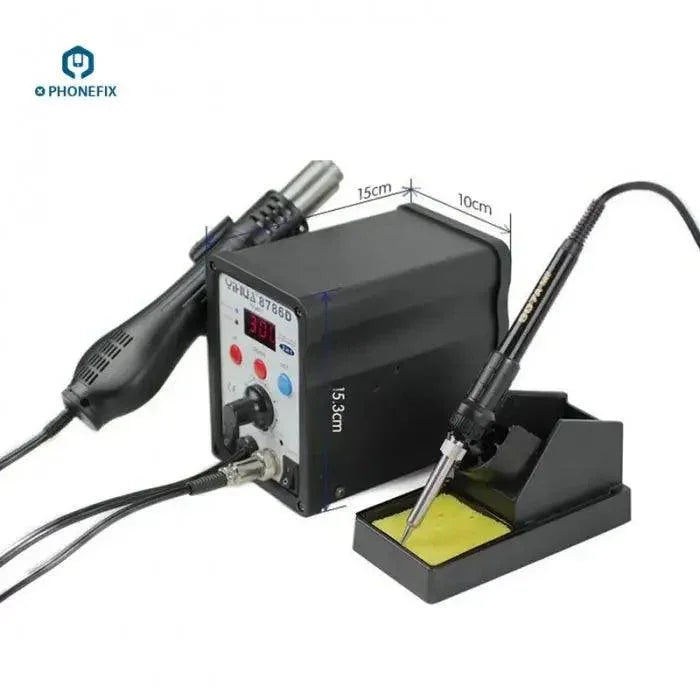 YH-8786D 2-in-1 digital display hot air rework soldering station for BGA rework, branded PHONEFIX with digital controls.