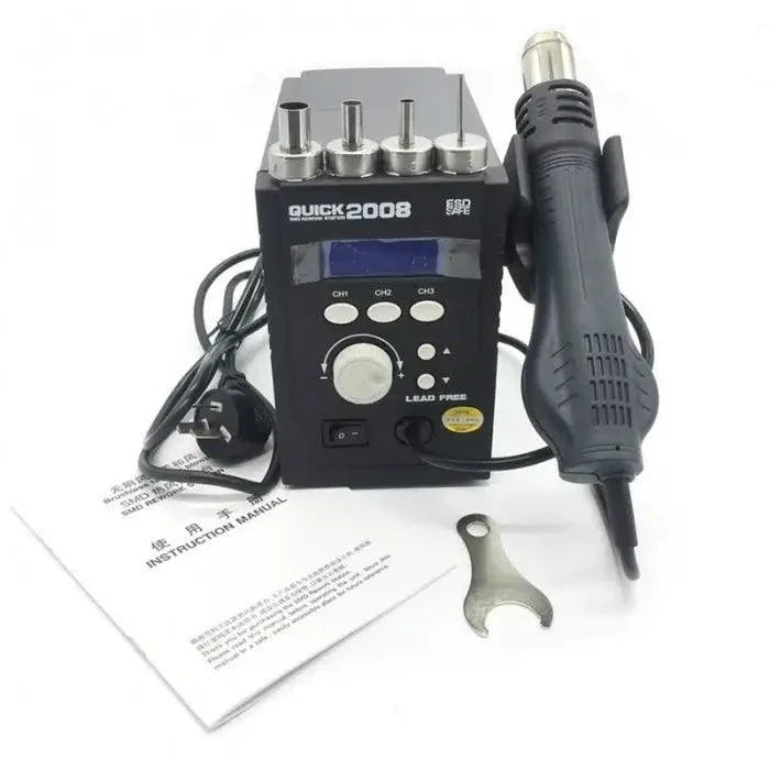 Quick 2008 ESD digital display heat gun BGA rework station by PHONEFIX, used for soldering and reworking electronic components.