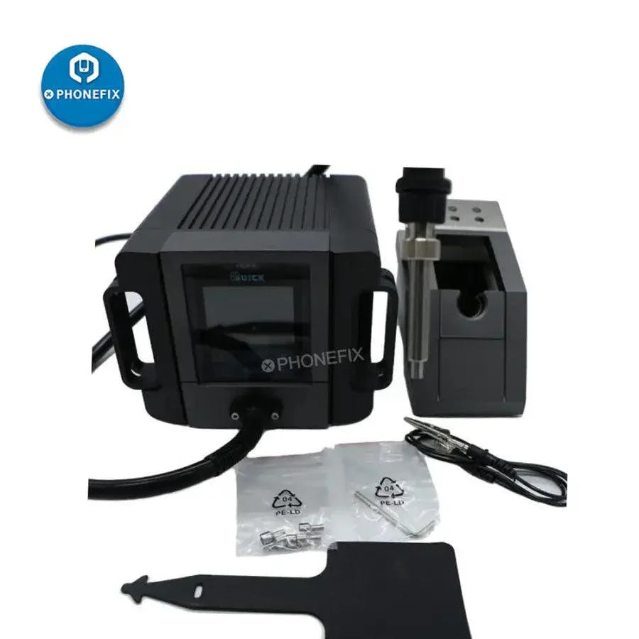 Quick TR1100 180W ESD hot air soldering rework station for BGA repairs, with digital controls and ergonomic design by PHONEFIX.