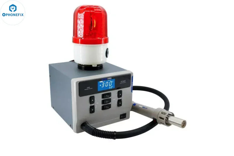 PHONEFIX ATTEN ST-862D-E 1000W BGA rework station with hot air tool and fault alarm, used for circuit board rework and soldering.