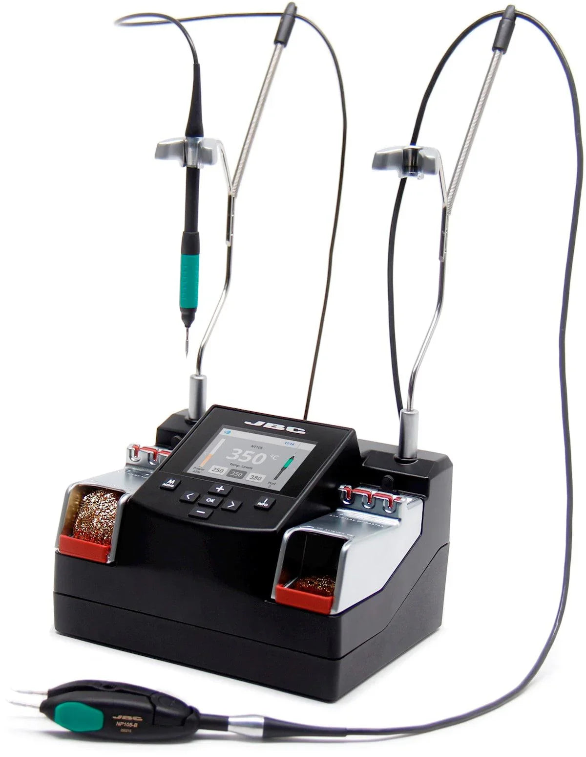 JBC NASE 2C Nano BGA Soldering Rework Station with double handle, white, compact design, high-precision soldering equipment