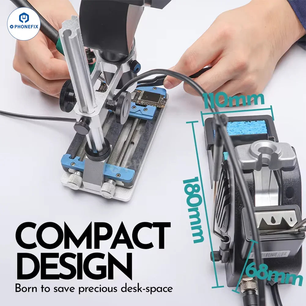 PHONEFIX YIHUA 982-III C210 C115 BGA Soldering Iron Station with two-hand clamp for precise circuit board soldering.