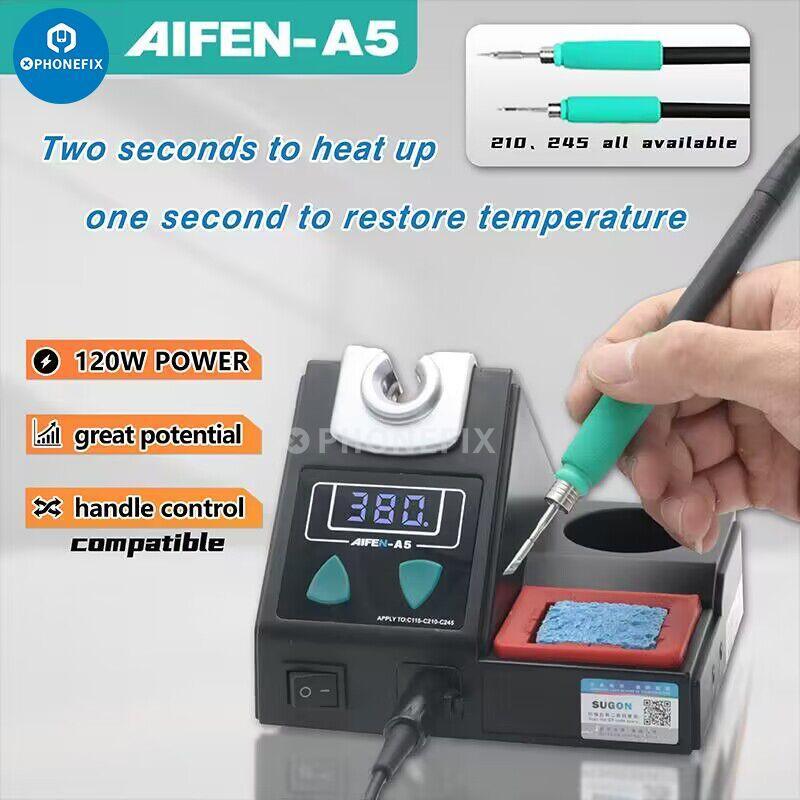 AIFEN A5 BGA Soldering Rework Station with C210, C245, C115 handles, used for precise BGA chip rework and soldering.