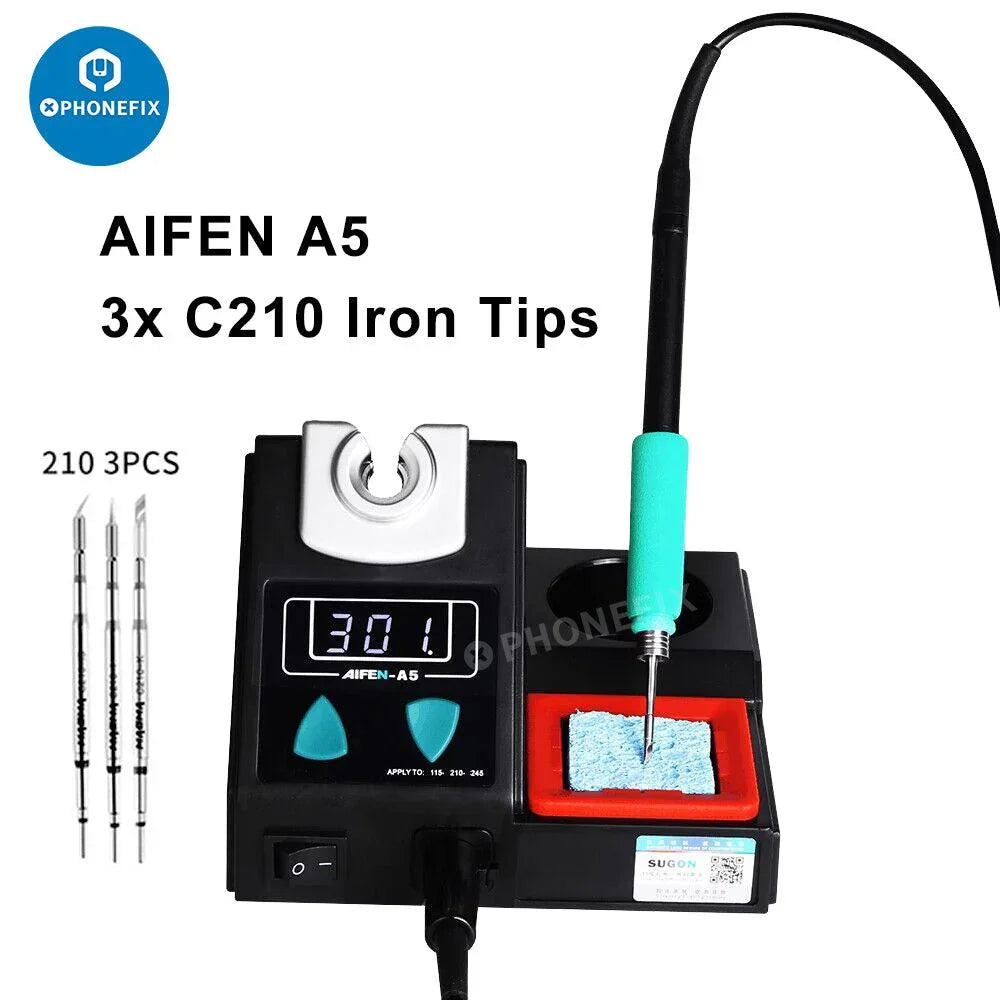 AIFEN A5 BGA soldering rework station by PHONEFIX with C210, C245, C115 handles for precise BGA rework and repair.