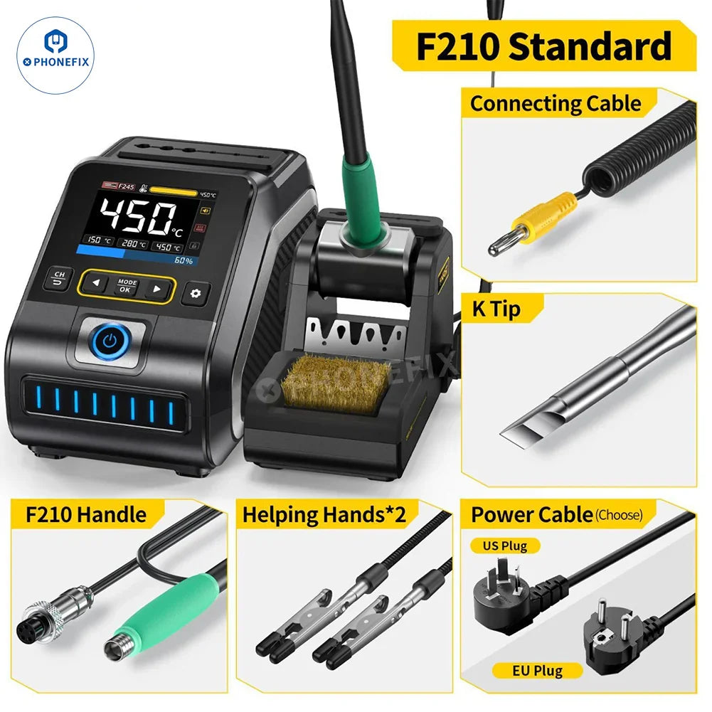 FNIRSI DWS-200 BGA soldering station with T210 T245 handle, featuring digital controls and ergonomic design by PHONEFIX.