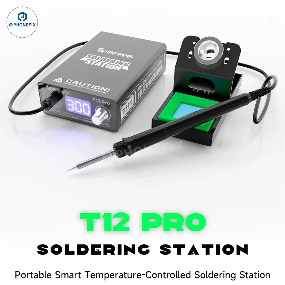 PhoneFix T12 Pro BGA soldering station with anti-static design and precision iron tip for electronics repair.