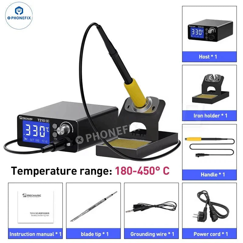 Phonefix T210 SE BGA soldering station with C210 iron tips, thermostatic control and professional-grade soldering tools.