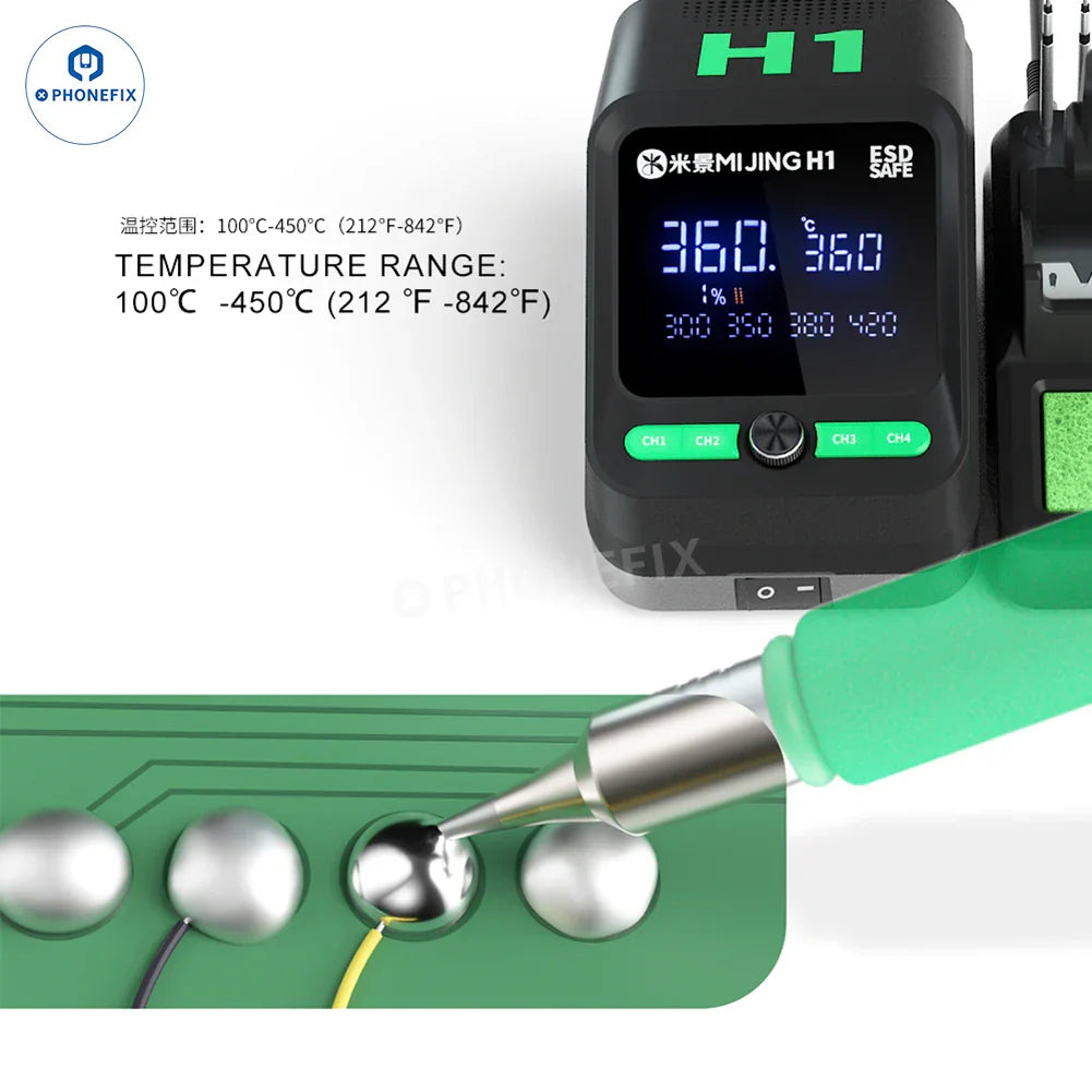 MIJING H1 Digital Soldering Station with T210 T115 T245 handle for BGA soldering, compatible with PHONEFIX models.