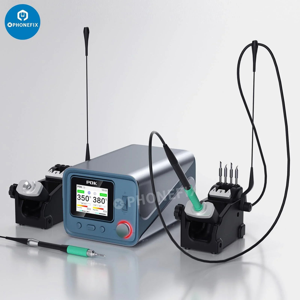 i2C PDK1200 BGA soldering station with NT115, T210, T245 handles for precise electronic soldering, by PHONEFIX.