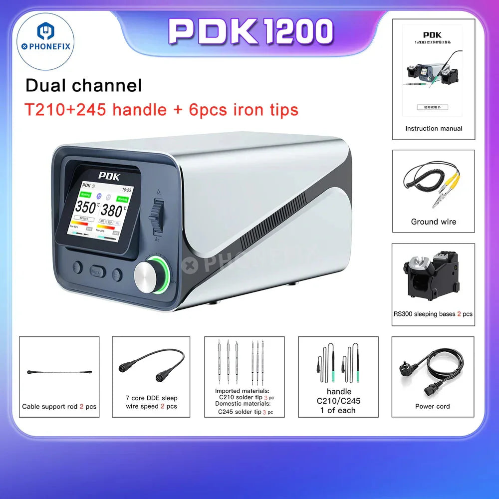 i2C PDK1200 BGA soldering station with NT115, T210, T245 handles, used for precise electronic soldering and rework.