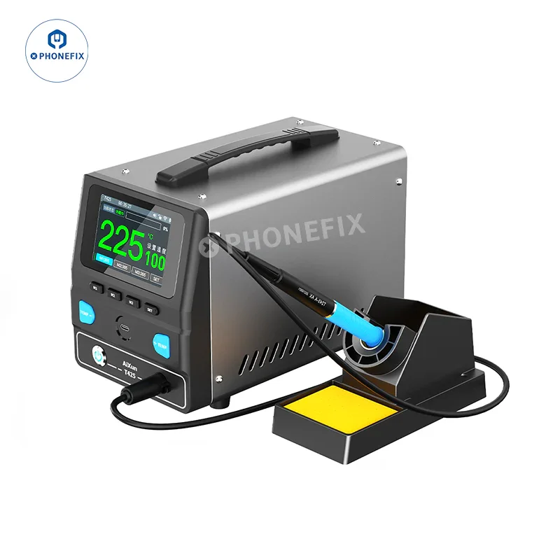 AIXUN T425 250W BGA soldering station for mobile repair, featuring digital controls and precision soldering tools.