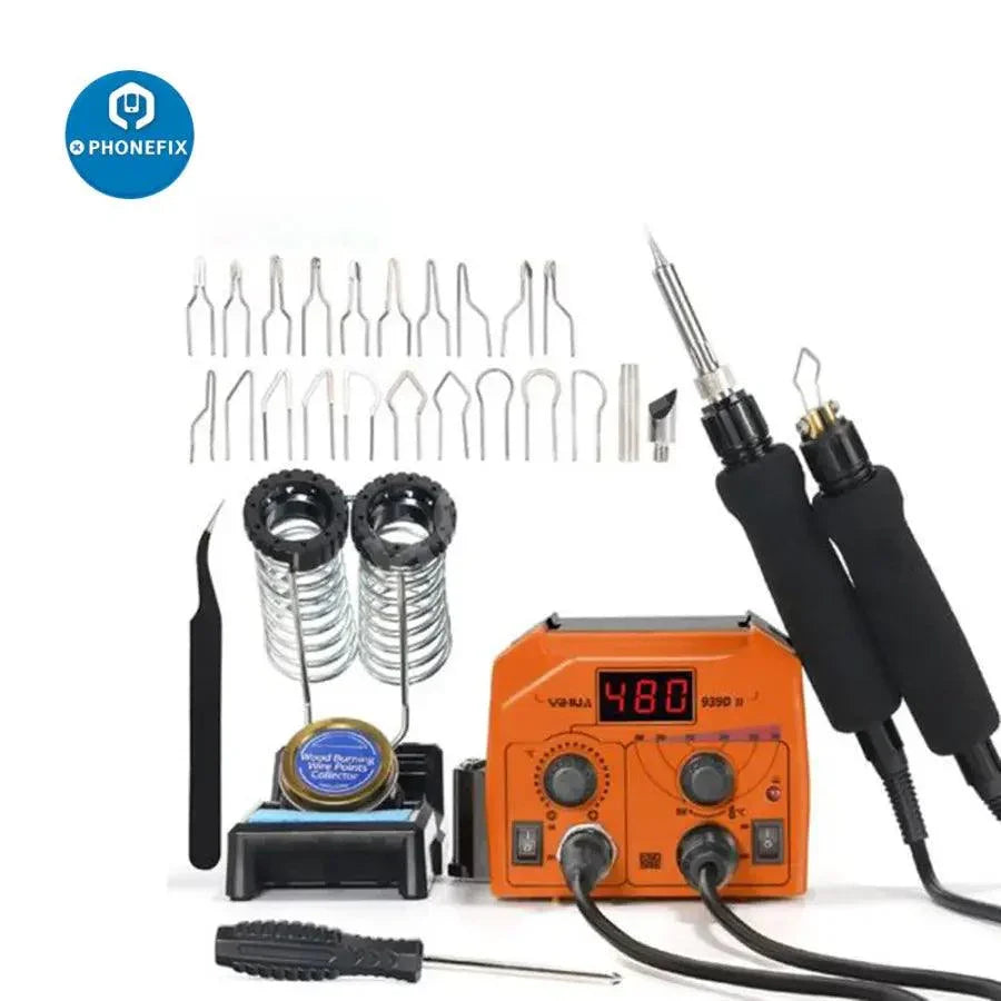 YIHUA 939D-II BGA soldering station with dual carving pyrography pen and burning tool, ideal for electronics and woodwork projects.