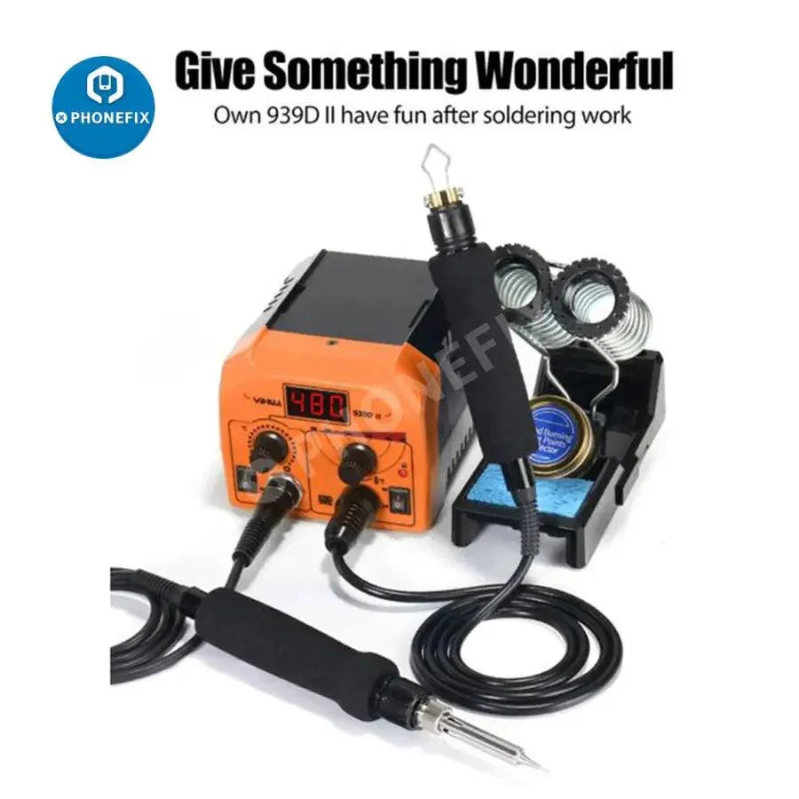 YIHUA 939D-II BGA soldering station with dual carving pyrography pen and burning tool, ideal for precise electronics repairs.