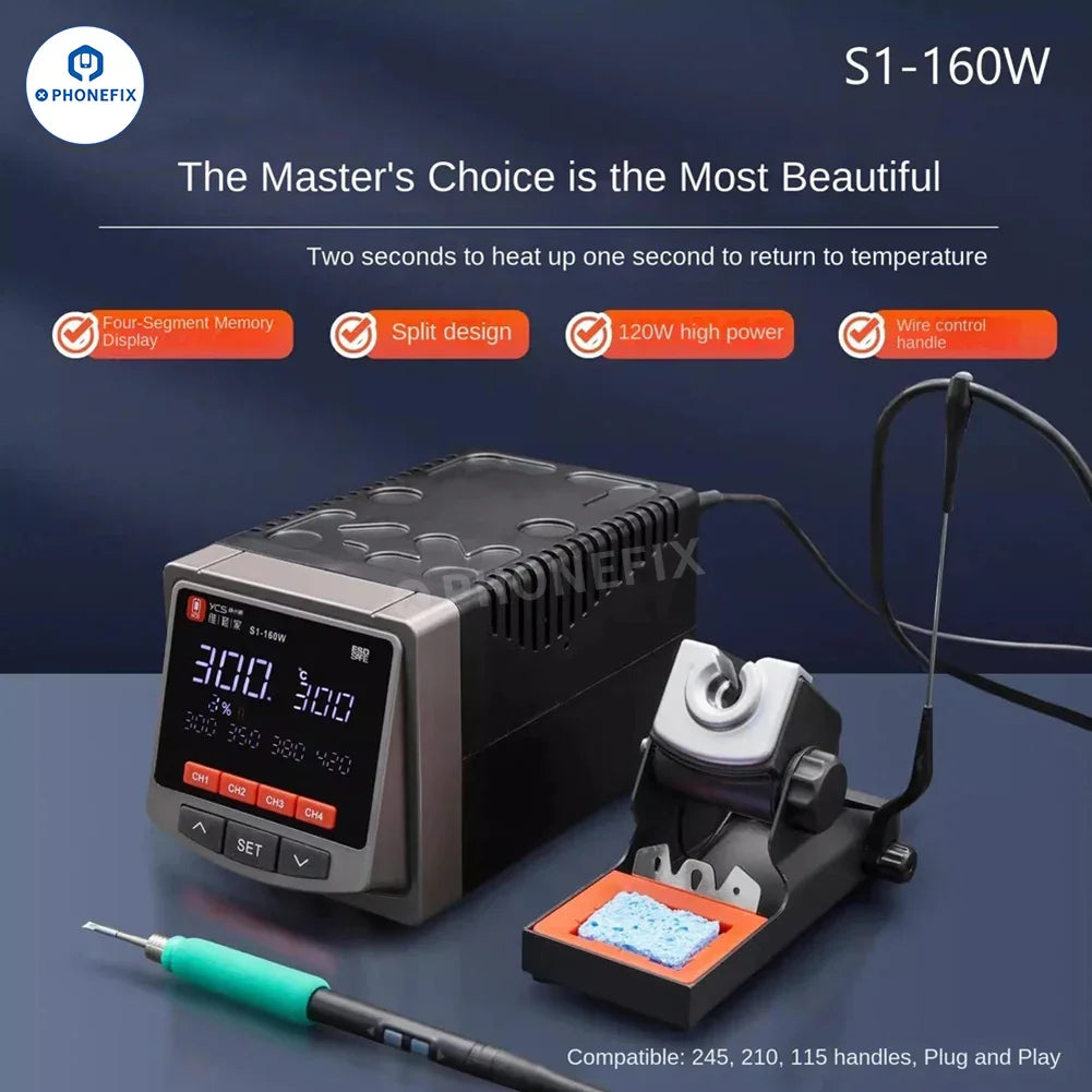 Phonefix YCS S1-160W BGA Soldering Station with T210, T115, T245 handle for precise electronic soldering tasks.