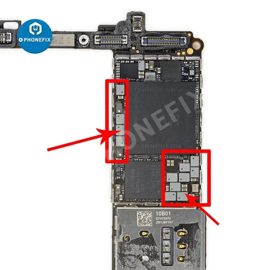 Universal iPhone motherboard inductor for CPU coil repair, compatible with various iPhone models, by PHONEFIX.