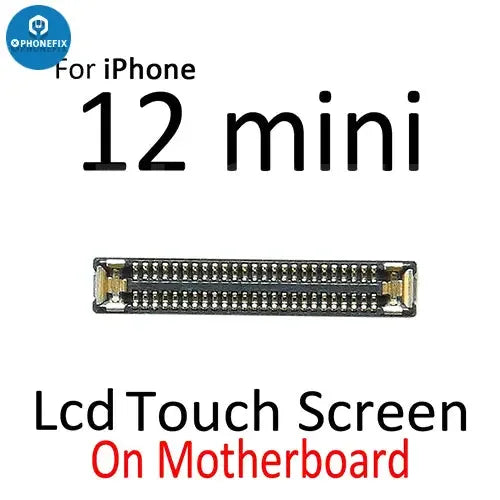iPhone 12 Pro Max Mini LCD touch display FPC connector port component by PHONEFIX, showing detailed connector and circuit area.
