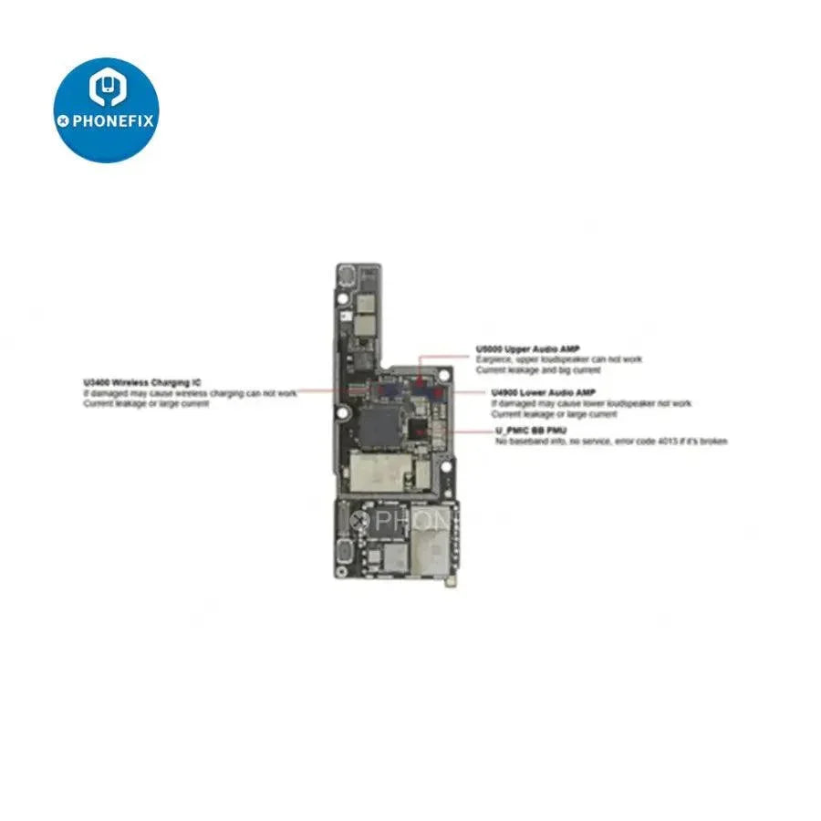 Set of 10 iPhone X common fault IC components for logic board repair, compatible with PhoneFix brand repair kits.
